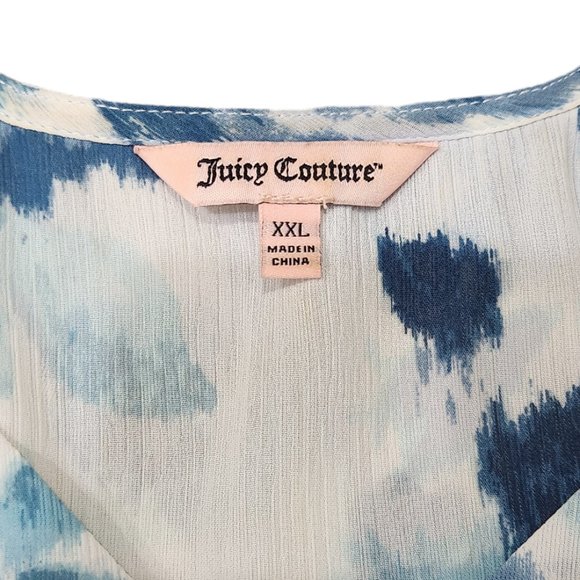 Juicy Couture Layered Ruffled V-Neck White/Blue Cold Shoulder Flowy Top XXL - Picture 8 of 9
